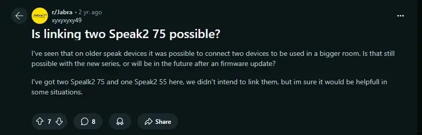 Reddit Conversation - Jabra Speak2 75 Linking Feature.