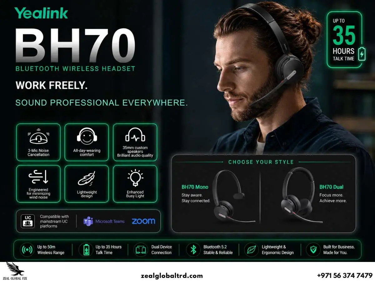 Yealink BH70 Bluetooth headset with noise cancellation